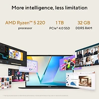 Portable de 16 po Vivobook S16 d'ASUS avec IA - Gris mat (Ryzen 5 220 AMD/RAM 32 Go/SSD 512 Go/Windows 11 Famille)
