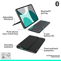 Étui-clavier Flip Folio de Logitech pour iPad Pro de 11 po (M4)/Air de 11 po (M2/M3)/iPad Air (5e génération) - Graphite