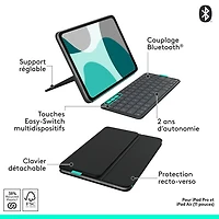 Étui-clavier Flip Folio de Logitech pour iPad Pro de 11 po (M4)/Air de 11 po (M2/M3)/iPad Air (5e génération) - Graphite