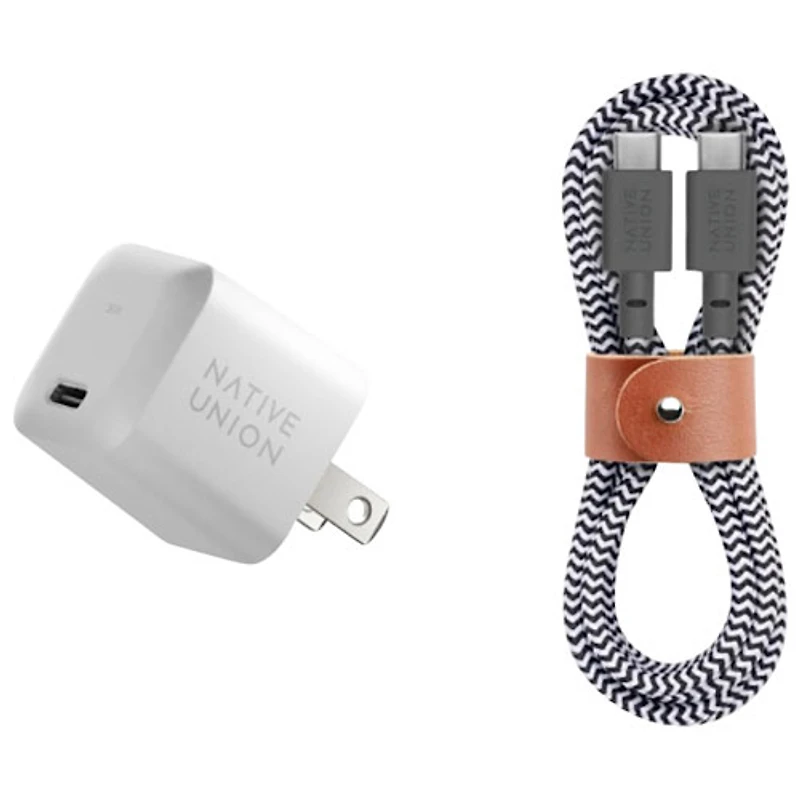 Chargeur mural USB-C PD GaN de 30 W avec câble USB-C de Native Union - Blanc/Zèbre