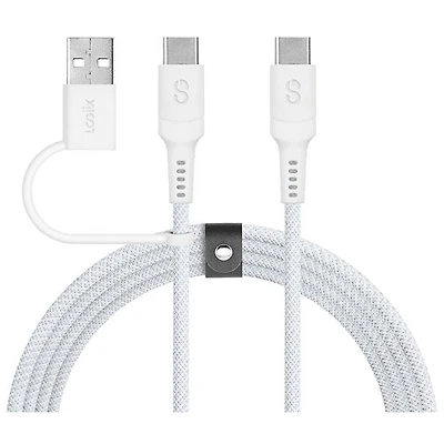 Câble USB-C à USB-C/USB-A 2-en-1 de 1,5 m (4,9 pi) de LOGiiX - Blanc