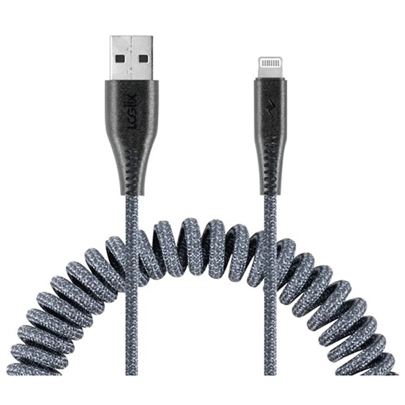 LOGiiX Piston Connect 1.8m (5.9 ft.) Coiled USB-A to USB-C Cable - Grey
