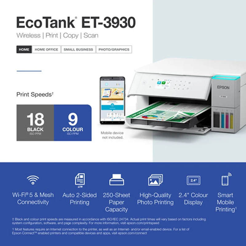Imprimante à jet encre tout-en-un sans fil EcoTank ET-3930 d'Epson - Blanc