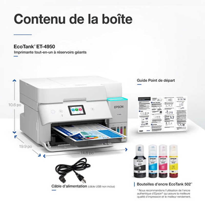 Imprimante à jet encre tout-en-un sans fil Supertank EcoTank ET-4950 d'Epson - Blanc