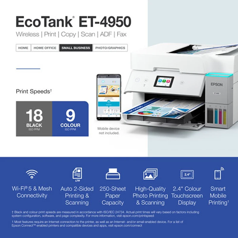 Imprimante à jet encre tout-en-un sans fil Supertank EcoTank ET-4950 d'Epson - Blanc