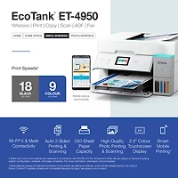 Imprimante à jet encre tout-en-un sans fil Supertank EcoTank ET-4950 d'Epson - Blanc