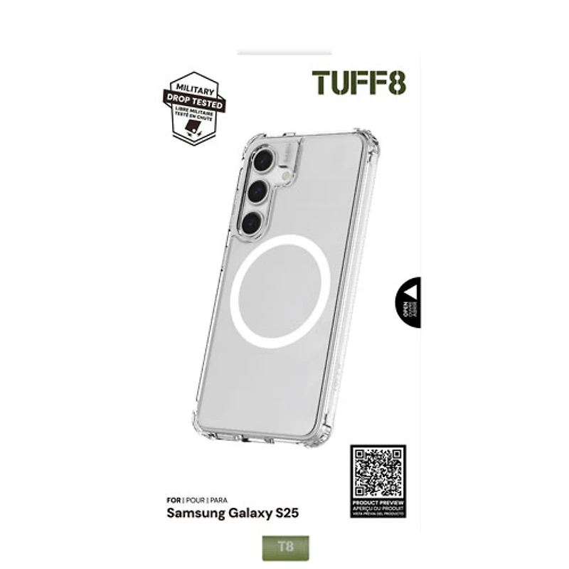 TUFF8 QI2 Rugged Case with MagSafe for Galaxy S25 - Clear