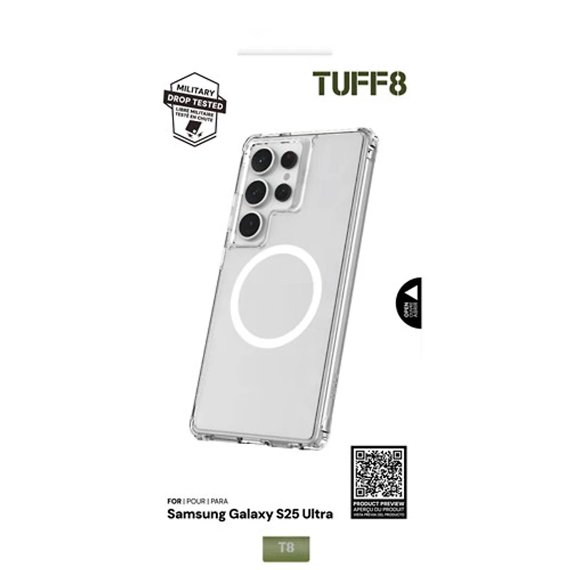 TUFF8 QI2 Rugged Case with MagSafe for Galaxy S25 Ultra- Clear