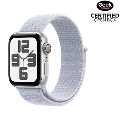 Boîte ouverte - Apple Watch SE (GPS + cellulaire) avec boîtier de 40 mm en aluminium argent et bracelet sport à rabat nuage bleu