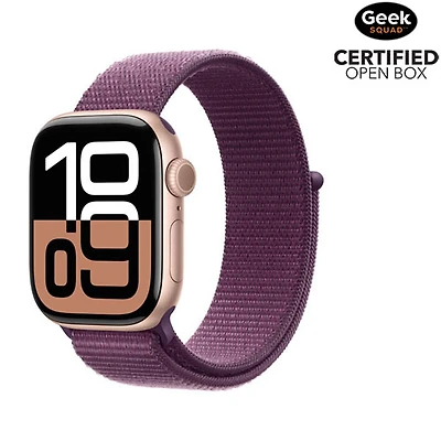 Open Box - Apple Watch Series 10 (GPS) 42mm Rose Gold Aluminum Case with Plum Sport Loop