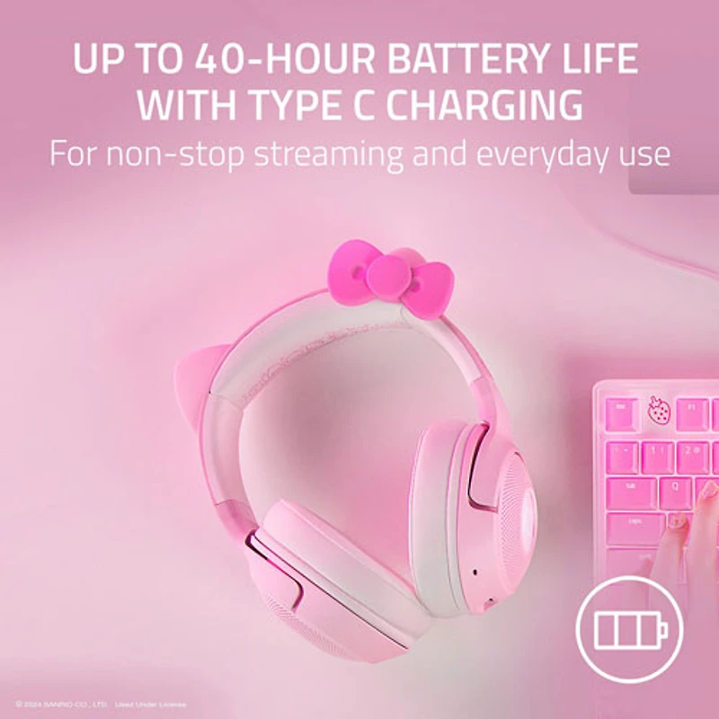 Casque de jeu sans fil BT Kraken Kitty V2 de Razer - Hello Kitty