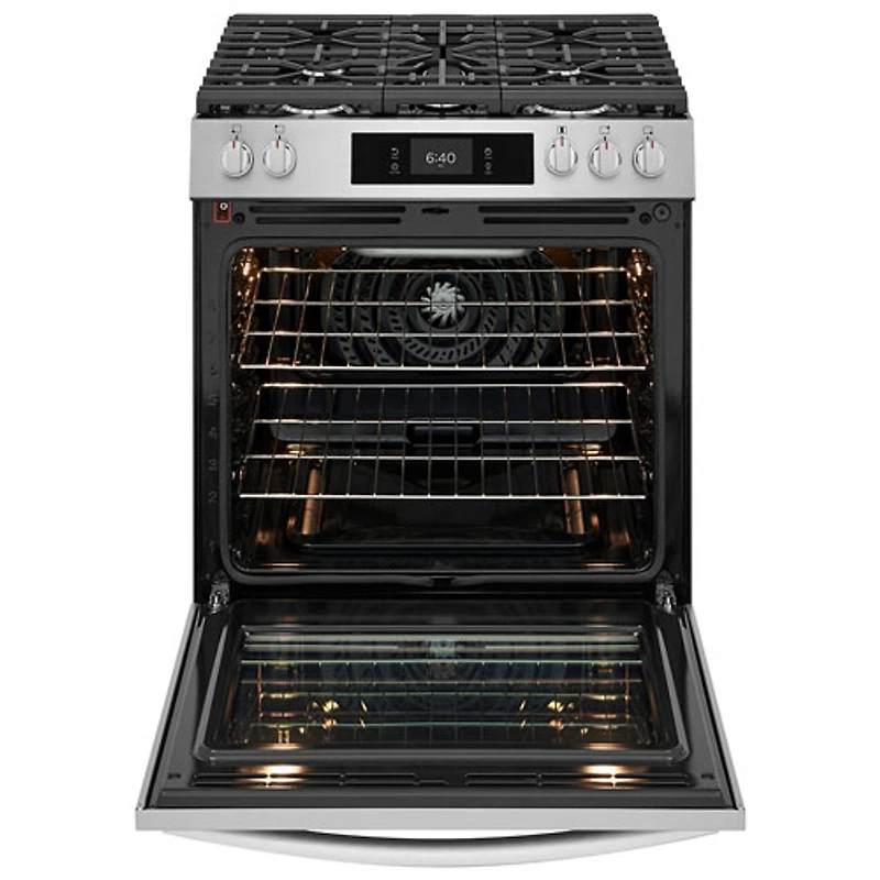 Cuisinière à gaz avec friture à l'air 5 brûleurs 6 pi³ 30 po Gallery de Frigidaire avec option de pizza cuite sur pierre (GCFG3070BF) - Acier inoxydable