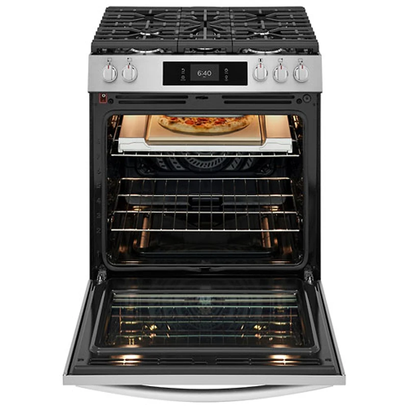 Cuisinière à gaz avec friture à l'air 5 brûleurs 6 pi³ 30 po Gallery de Frigidaire avec option de pizza cuite sur pierre (GCFG3070BF) - Acier inoxydable