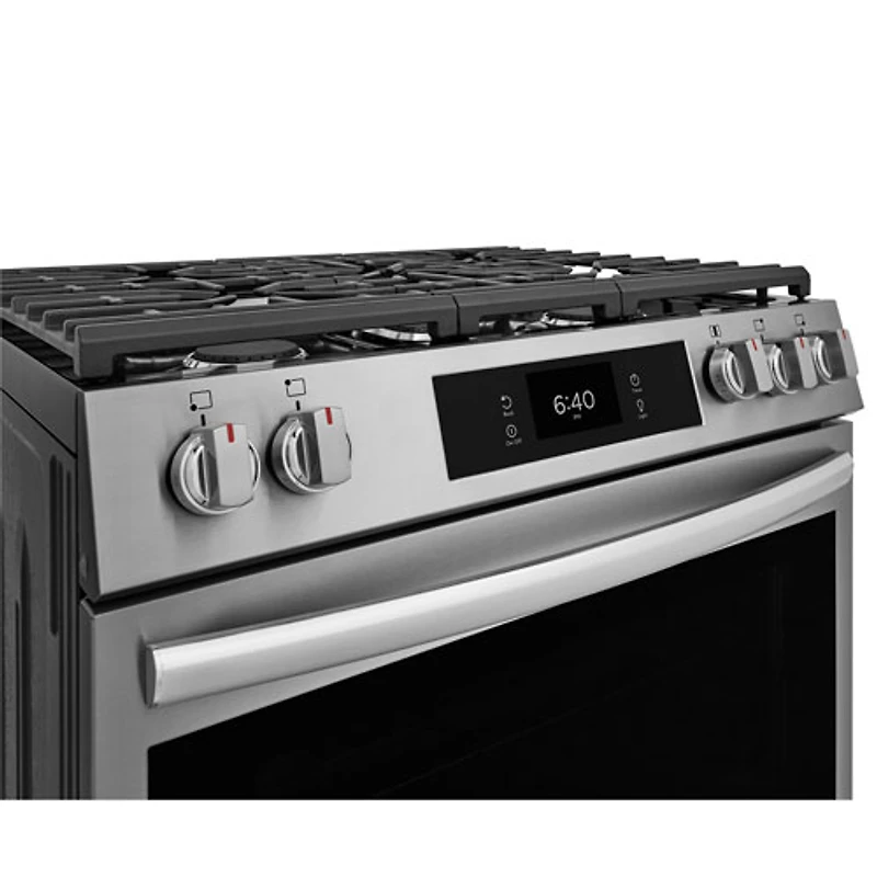 Cuisinière à gaz avec friture à l'air 5 brûleurs 6 pi³ 30 po Gallery de Frigidaire avec option de pizza cuite sur pierre (GCFG3070BF) - Acier inoxydable