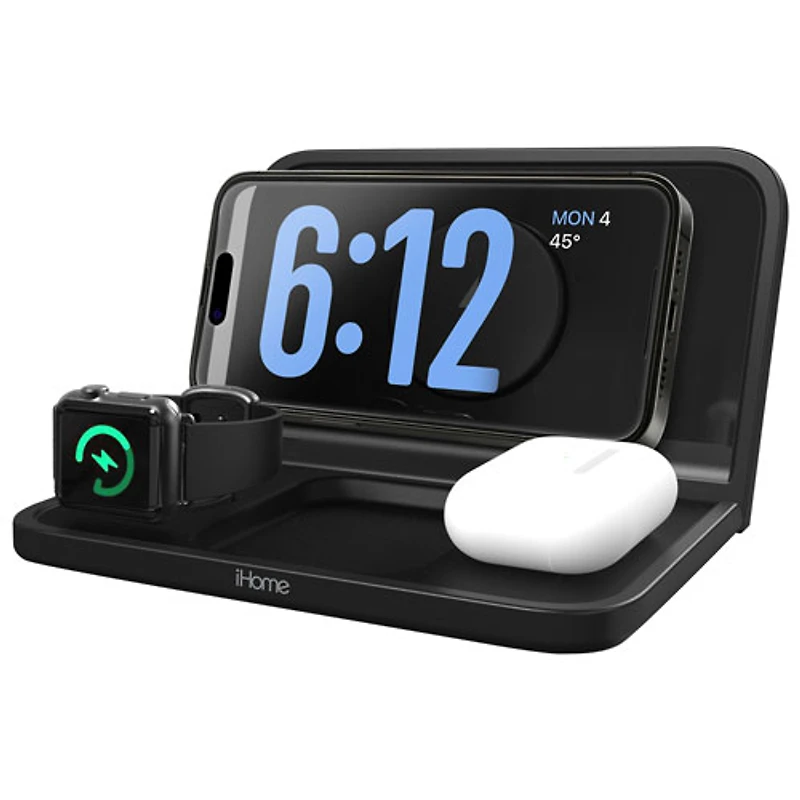iHome iWW7 Alarm Clock with Wireless Charging & Storage Tray