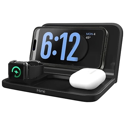iHome iWW7 Alarm Clock with Wireless Charging & Storage Tray