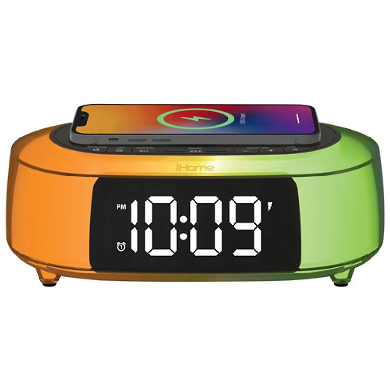 iHome iBTW282 Bluetooth Colour-Changing FM Clock Radio with USB & Wireless Charging