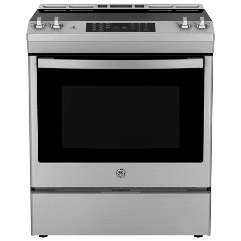 Boîte ouverte - Cuisinière électrique encastrable avec ventilateur à convection et friture à l'air 5,3 pi³ 30 po de GE - Acier inoxydable - Endommagé