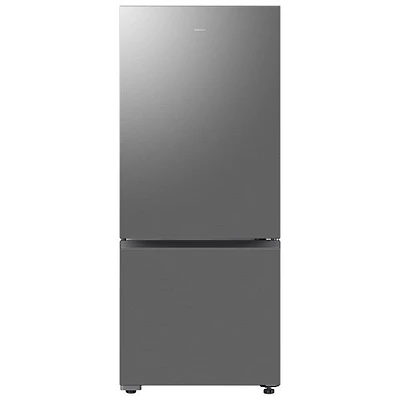 Boîte ouverte - Réfrigérateur congélateur inférieur 28 po 15 pi³ avec distributeur d'eau et de glaçons de Samsung - Acier inoxydable - Endommagé