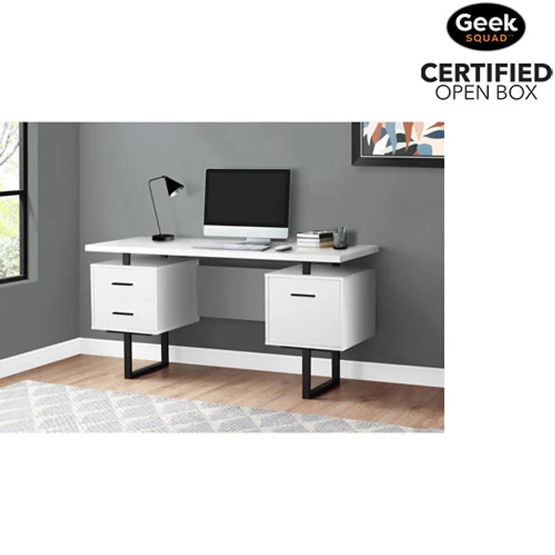 Open Box - Monarch Floating 60"W Computer Desk with 3 Drawers - White