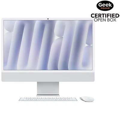 Boîte ouverte - iMac nanotexturé de 24 po d'Apple (automne 2024) - Argenté (puce M4 d'Apple/processeur graphique 10 coeurs/RAM 16 Go/SSD 256 Go) - Anglais