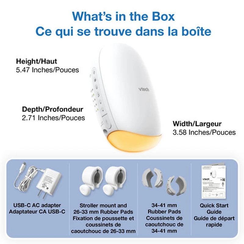 Apaiseur à bascule à son et mouvement pour poussette V-Hush de VTech avec veilleuse