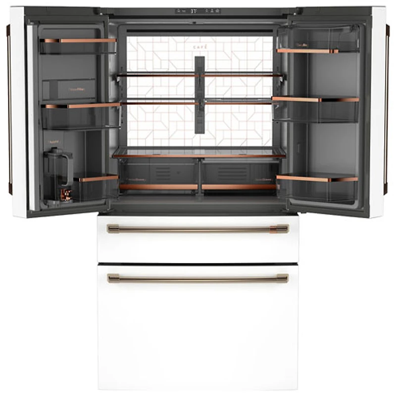 Réfrigérateur à deux portes 23,2 pi³ 34 po à distributeur d'eau Café de GE (CJE23DP4WW2) - Blanc mat