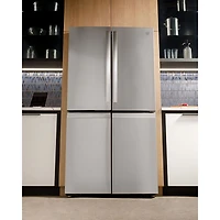 Réfrigérateur à 4 portes 28,4 pi³ 36 po avec distributeur d'eau Profile (PAD28BYTFS) - Acier inoxydable