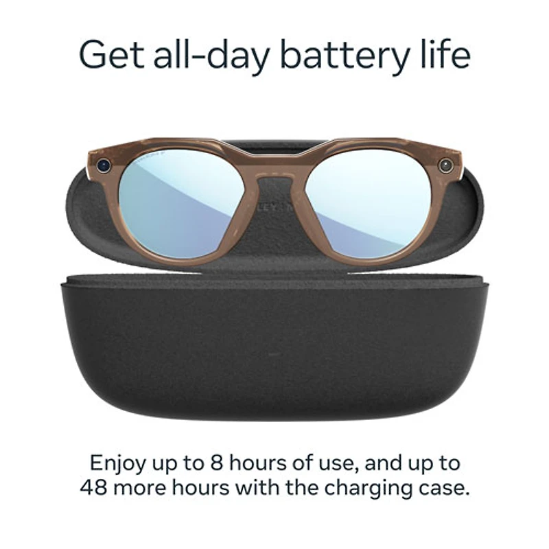 Lunettes intelligentes HSTN Meta d'Oakley avec intelligence artificielle, photo, vidéo, audio et assistant vocal - Brun fumé/Bleu polarisé Prizm