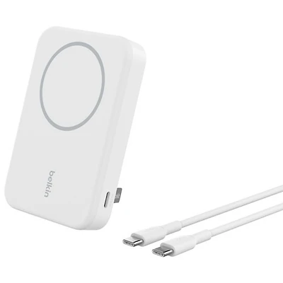 Belkin BoostCharge Pro Magnetic 10000 mAh Power Bank with Qi2 15W Charging + Cable - White