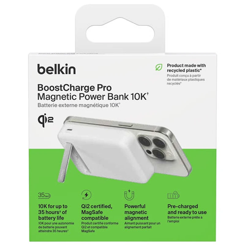 Belkin BoostCharge Pro Magnetic 10000 mAh Power Bank with Qi2 15W Charging + Cable - White