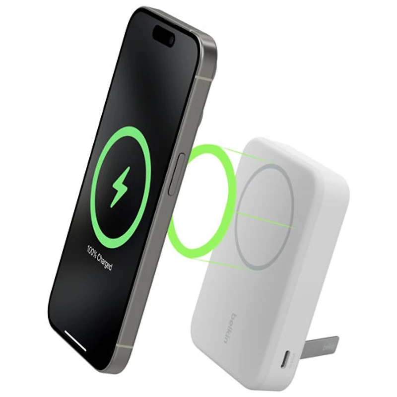 Belkin BoostCharge Pro Magnetic 10000 mAh Power Bank with Qi2 15W Charging + Cable - White