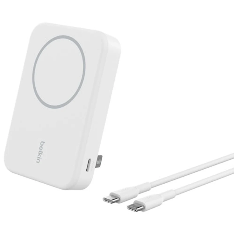Belkin BoostCharge Pro Magnetic 10000 mAh Power Bank with Qi2 15W Charging + Cable - White