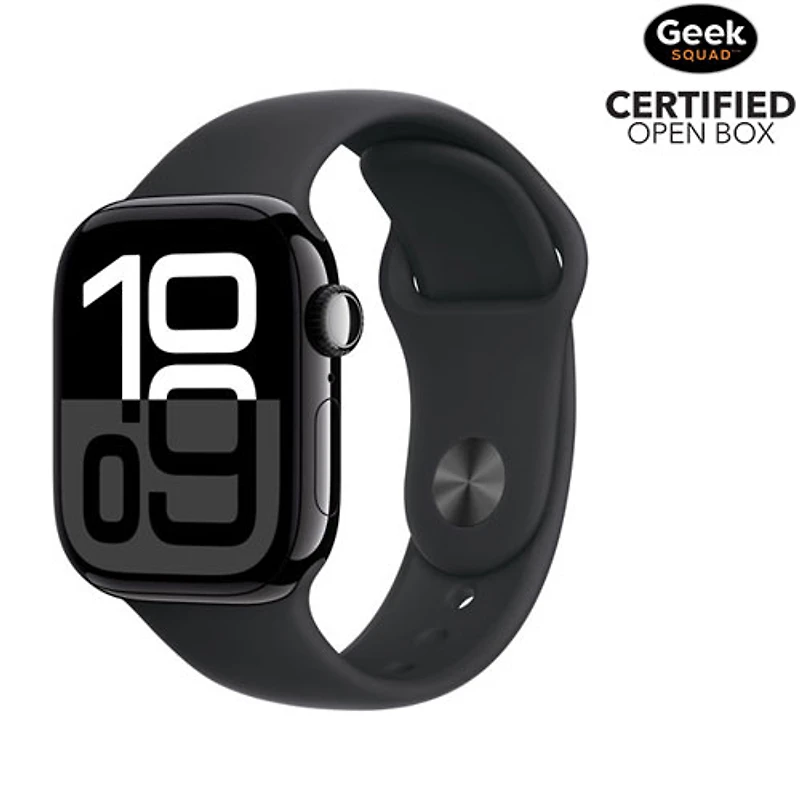 Boîte ouverte - Apple Watch Series 10 (GPS + cellulaire) avec boîtier de 42 mm aluminium noir de jais et bracelet sport noir - Moyen/Grand