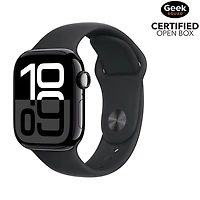 Boîte ouverte - Apple Watch Series 10 (GPS + cellulaire) avec boîtier de 42 mm aluminium noir de jais et bracelet sport noir - Moyen/Grand