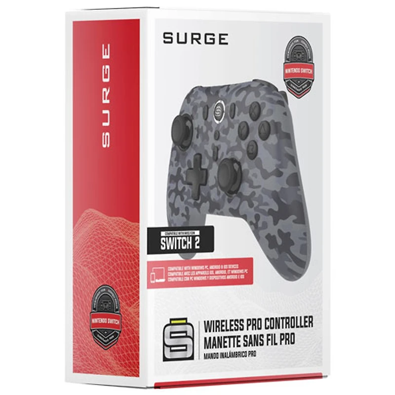 Manette sans fil Pro de Surge pour Switch/Switch 2/PC - Camouflage gris