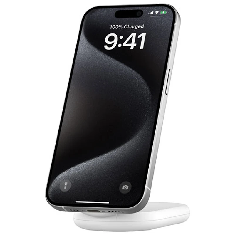 Belkin 15W Qi2 Wireless Charging Stand with MagSafe for iPhone & Apple AirPods - White