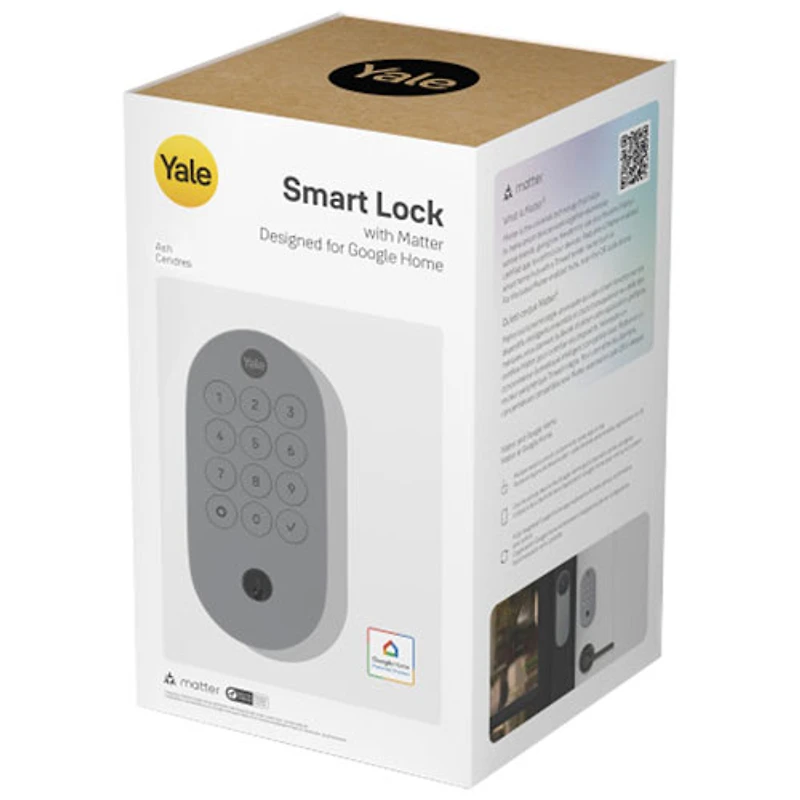 Serrure intelligente Google avec pavé numérique et compatibilité Matter de Yale - Cendré