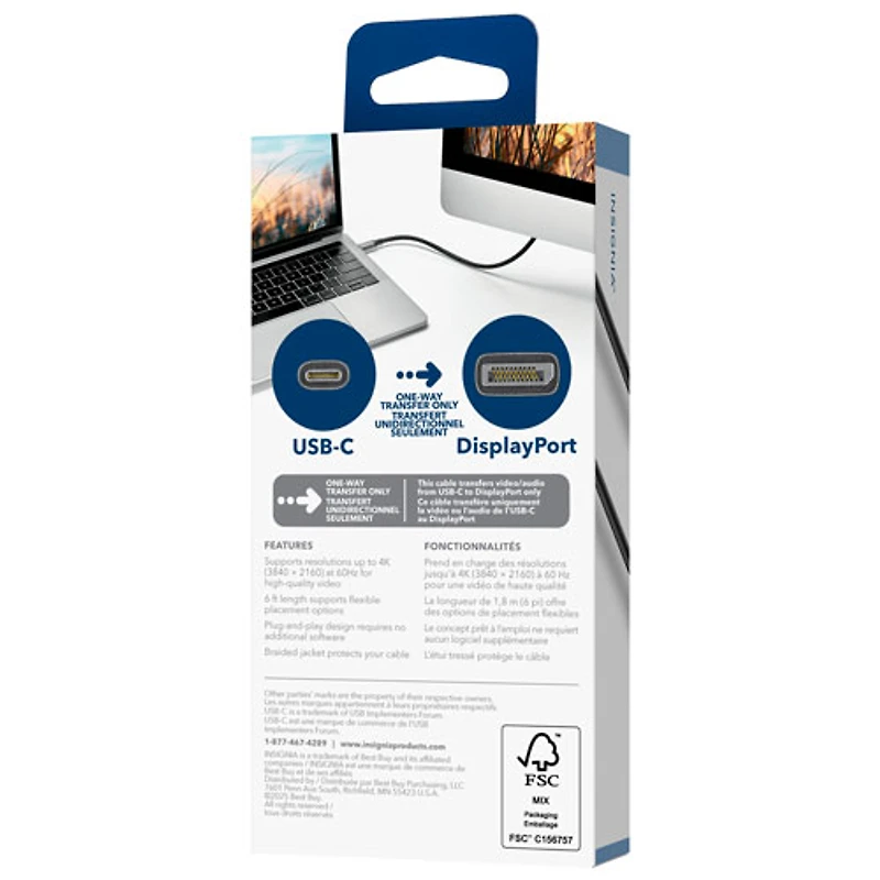 Câble USB-C à DisplayPort UHD 4K de 2 m (6 pi) d'Insignia (NS-PCKCD626-C) - Exclusivité Best Buy
