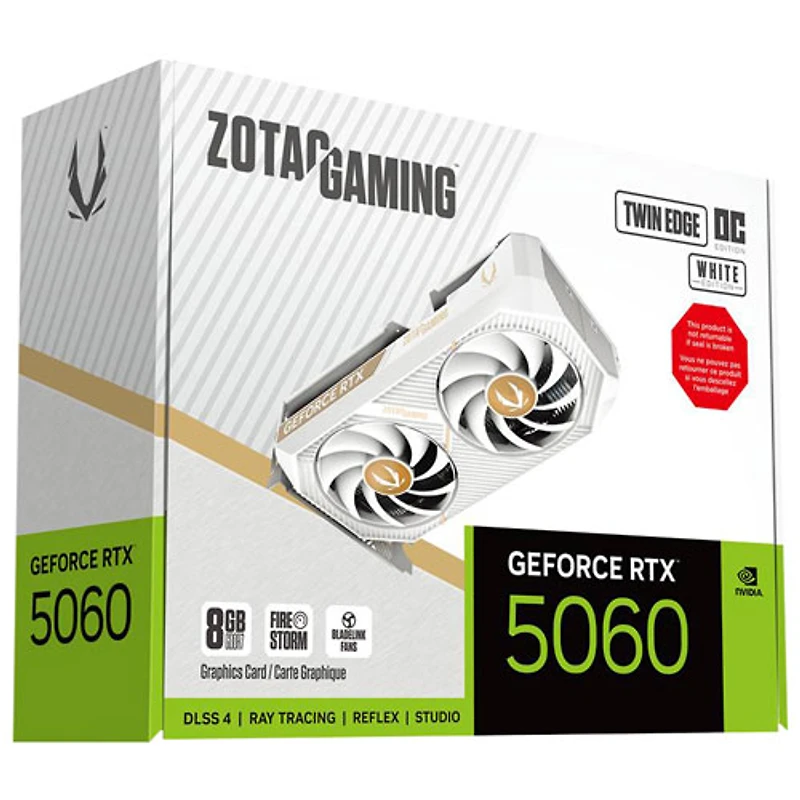 Carte graphique NVIDIA GeForce RTX 5060 Twin Edge OC White de ZOTAC avec mémoire GDDR7 de 8 Go