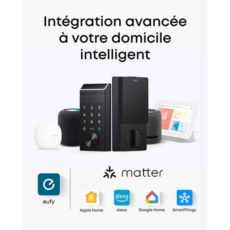 Serrure intelligente Wi-Fi à détection des veines de la paume FamiLock E35 d'eufy avec pavé numérique et clé - Noir