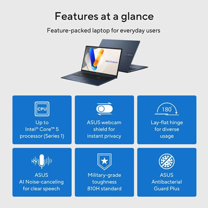 ASUS VivoBook 17.3" Laptop - Quiet Blue (Intel Core 5 120U/16GB RAM/1TB SSD/Windows 11)