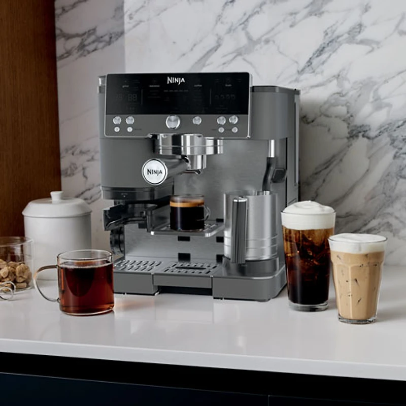 Ninja Luxe Café Premier Espresso Machine with Frother & Coffee Grinder - Gunmetal - Only at Best Buy