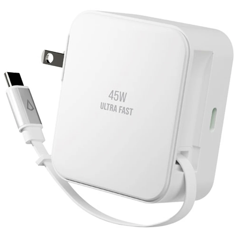 Chargeur mural USB-C PD de 45 W avec câble rétractable intégré de LBT (LBTPD20W)