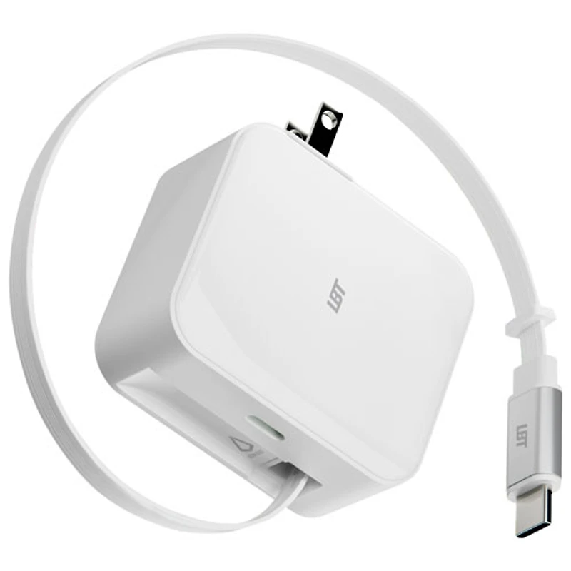 Chargeur mural USB-C PD de 45 W avec câble rétractable intégré de LBT (LBTPD20W)