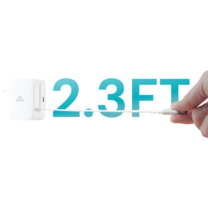 Chargeur mural USB-C PD de 45 W avec câble rétractable intégré de LBT (LBTPD20W)