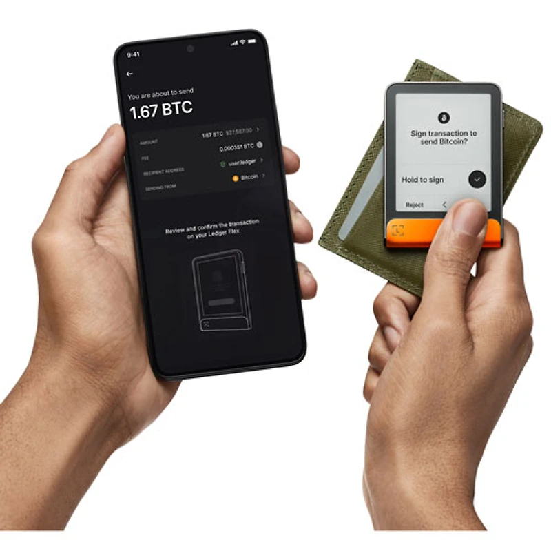Portefeuille physique de cryptomonnaie à encre électronique 2,84 po USB-C/Bluetooth avec clé de récupération Flex de Ledger - Orange