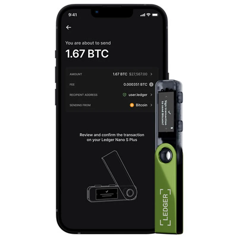 Portefeuille physique de cryptomonnaie USB-C Nano S Plus de Ledger - Vert oxydé