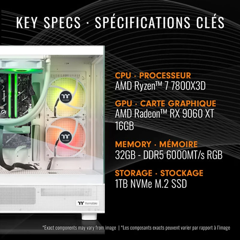 Thermaltake LCGS View Gaming PC (AMD Ryzen 7 7800X3D/32GB RAM/1TB SSD/RX 9060 XT) - Eng - Only at Best Buy
