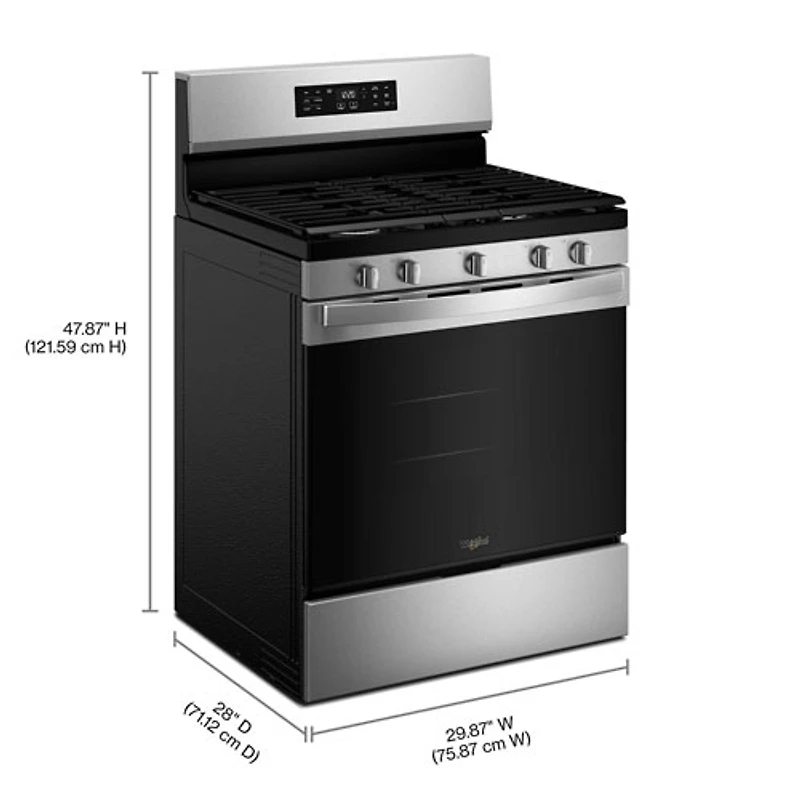 Cuisinière à gaz autonome à 5 brûleurs avec ventilateur à convection et friture à l'air 5 pi³ 30 po de Whirlpool (WFGS4530SZ) - Acier inoxydable